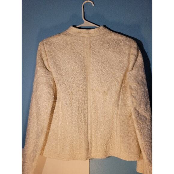 Linda Allard Ellen Tracy White Linen Embroidered Womens Blazer Jacket Size 8 - Picture 9 of 10